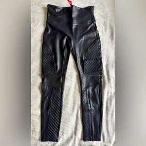 SPANX Black Faux Leather Moto Leggings